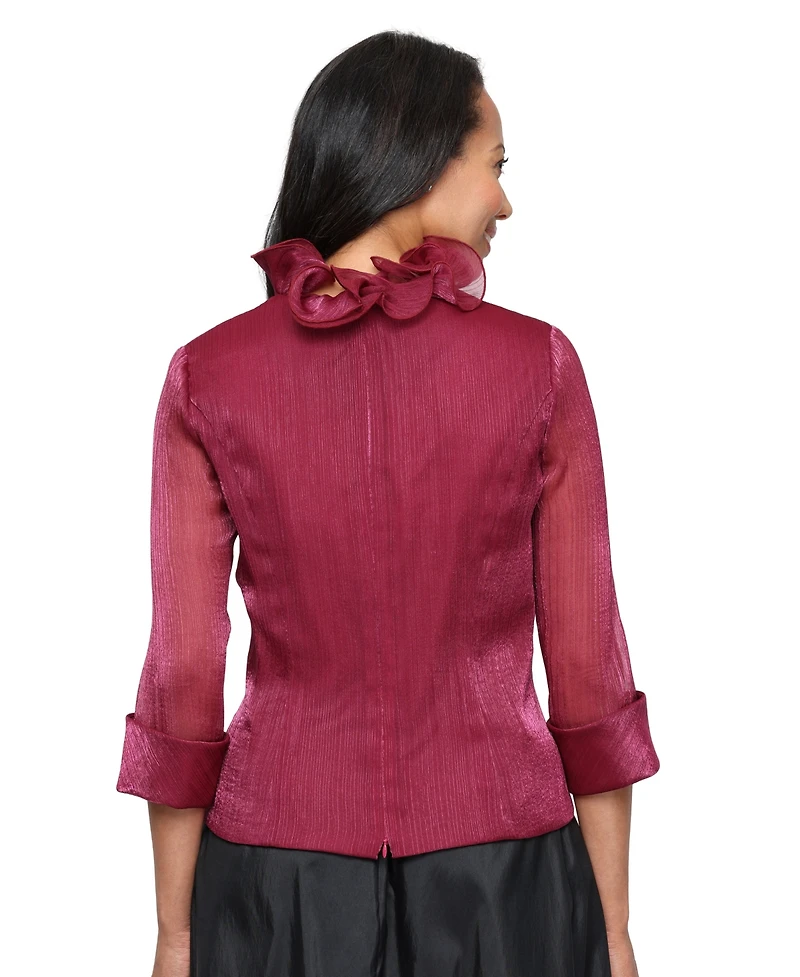 Alex Evenings Petite Yoryu 3/4-Sleeve Ruffle Neck Chiffon Top