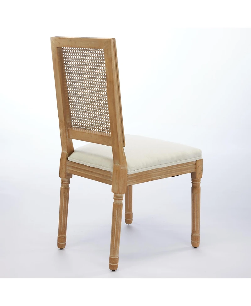 Flynama Set of 2 French Louis Square Rattan Back Carved Solid Wood Dining Chairs, Antique Finish 300 Lbs Weight Limit