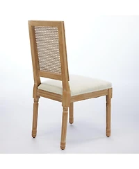 Flynama Set of 2 French Louis Square Rattan Back Carved Solid Wood Dining Chairs, Antique Finish 300 Lbs Weight Limit