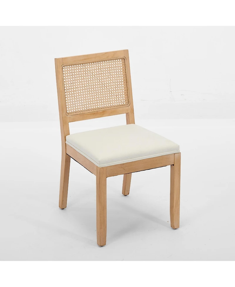 Flynama Set of 2 Farmhouse Cane Rattan Mid-Century Dining Chairs, Distressed Solid Hardwood Frame 300 Lbs Capacity
