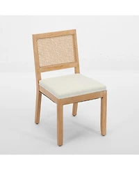Flynama Set of 2 Farmhouse Cane Rattan Mid-Century Dining Chairs, Distressed Solid Hardwood Frame 300 Lbs Capacity
