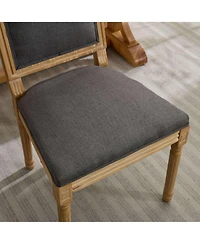 Flynama Set of 2 French Louis Square Back Carved Solid Wood Dining Chairs, Antique Painted Frame 300 Lbs Load