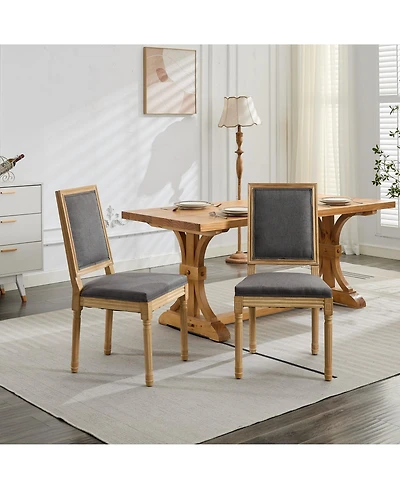 Flynama Set of 2 French Louis Square Back Carved Solid Wood Dining Chairs, Antique Painted Frame 300 Lbs Load