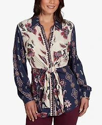 Ruby Rd. Petite Garden Tie-Front Long-Sleeve Floral-Print Blouse