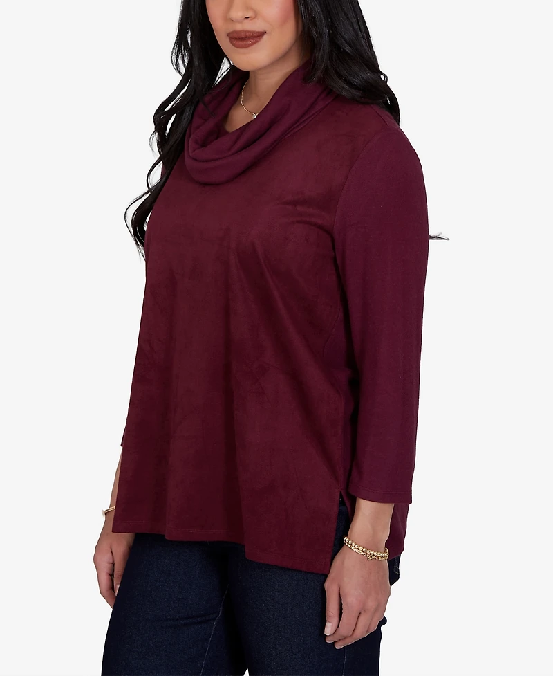Ruby Rd. Petite Cowl Neck 3/4-Sleeve Side-Slit Blouse