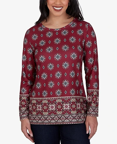 Ruby Rd. Petite Medallion Long-Sleeve Knit Top
