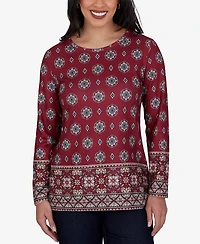 Ruby Rd. Petite Medallion Long-Sleeve Knit Top