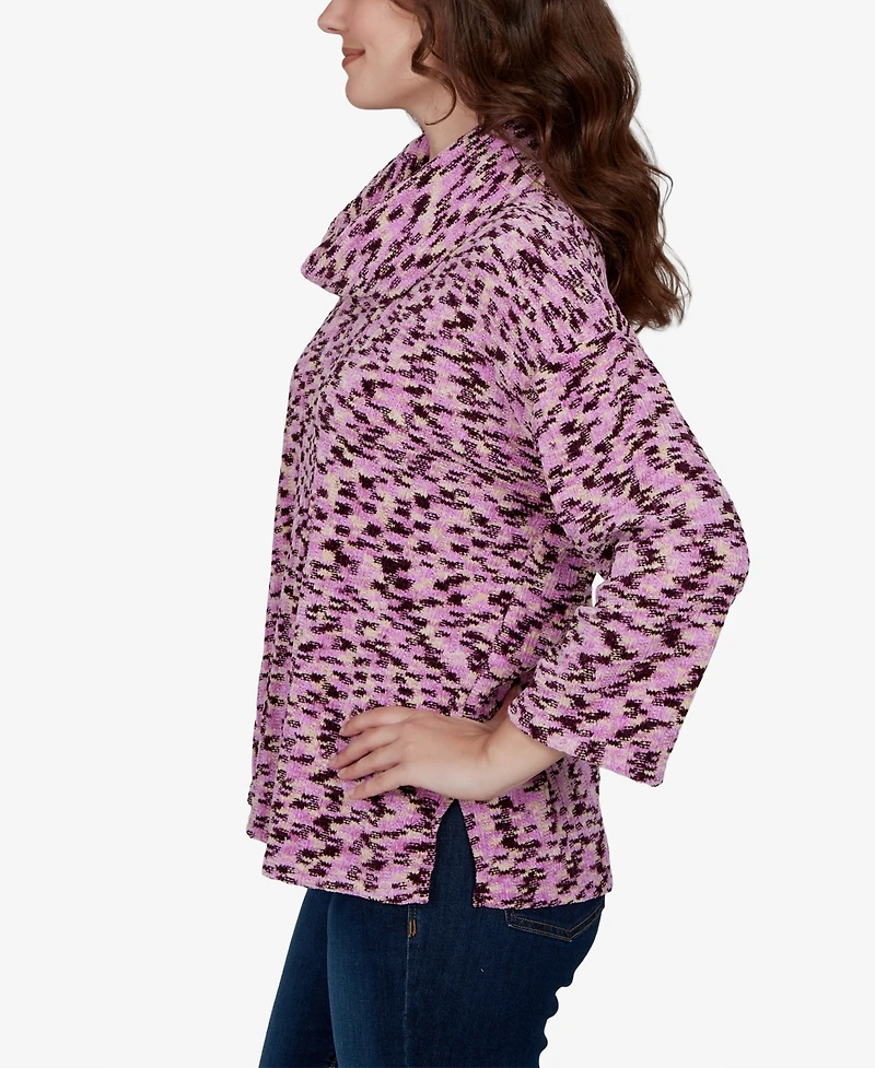 Ruby Rd. Petite Spacedye Cowl Neck 3/4-Sleeve Top