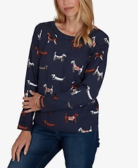 Ruby Rd. Women's Petite Dog-Print Long-Sleeve Pullover