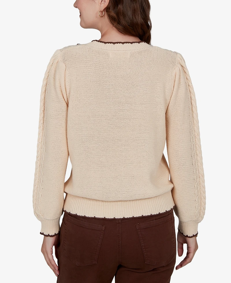 Ruby Rd. Petite Cable-Knit Scalloped-Trim Pullover