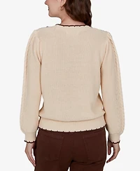 Ruby Rd. Petite Cable-Knit Scalloped-Trim Pullover