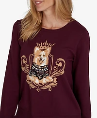 Ruby Rd. Petite Corgi-Graphic Scoop Neck Pullover