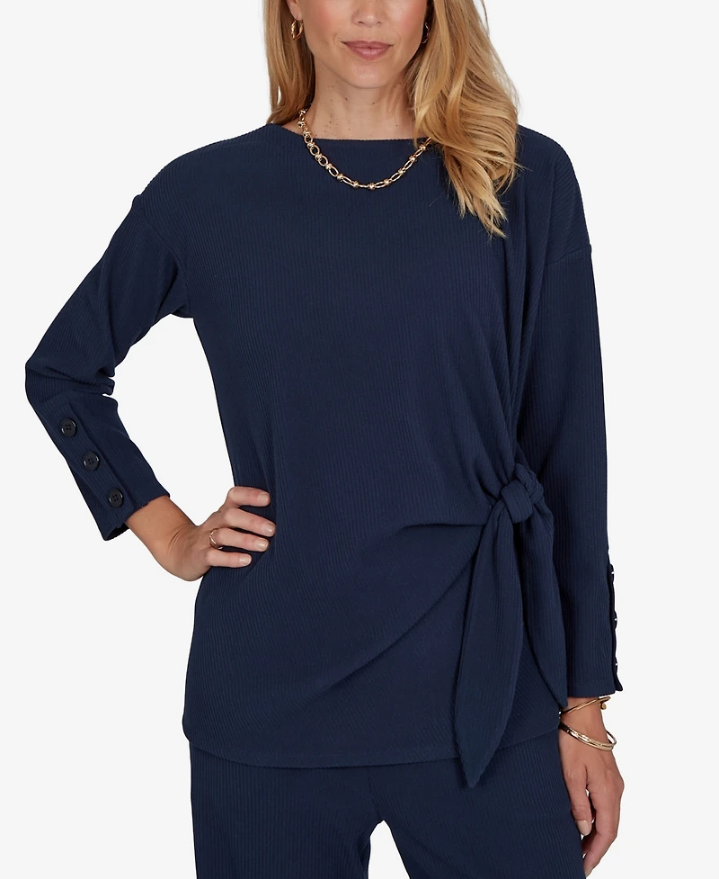 Ruby Rd. Petite Long-Sleeve Boat-Neck Side-Tie Top