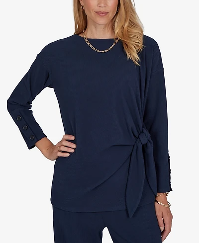 Ruby Rd. Petite Long-Sleeve Boat-Neck Side-Tie Top