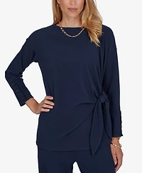Ruby Rd. Petite Long-Sleeve Boat-Neck Side-Tie Top