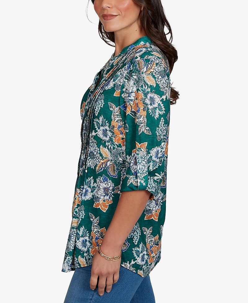 Ruby Rd. Petite Kensington Henley 3/4-Sleeve Floral Blouse
