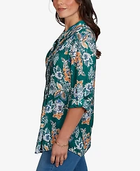 Ruby Rd. Petite Kensington Henley 3/4-Sleeve Floral Blouse