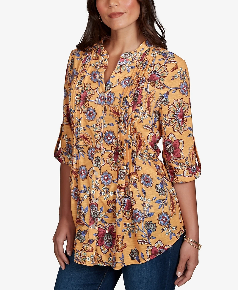 Ruby Rd. Petite Vines Henley 3/4-Sleeve Button-Front Top