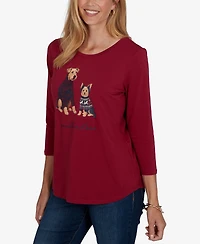 Ruby Rd. Petite Pawsitive Graphic Boat Neck 3/4-Sleeve Cotton-Blend T-Shirt
