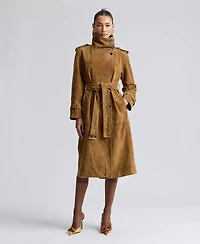 Avec Les Filles Women's Funnel-Neck Suede Oversized Trench Coat