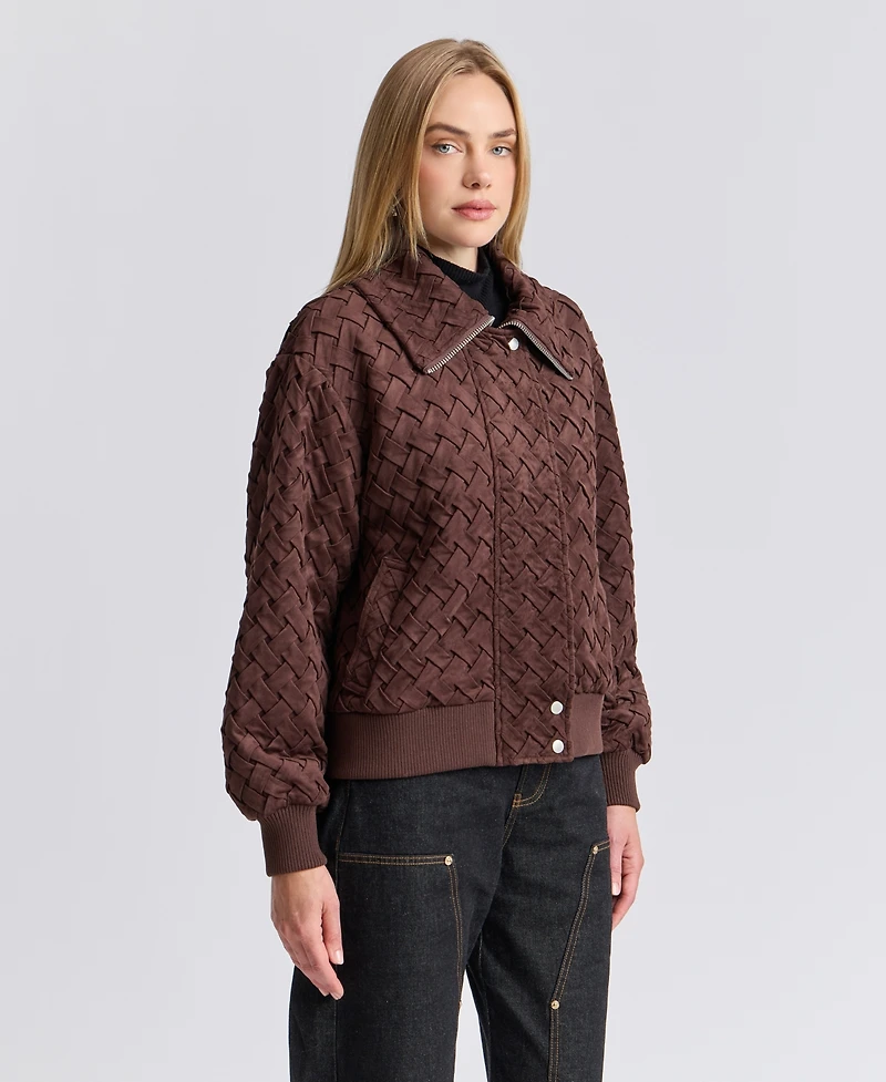 Avec Les Filles Women's Oversized Basketweave Faux Suede Bomber Coat