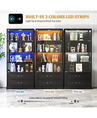 Vlsrka 67" Tall Display Cabinet with Glass Doors and 2 Drawers