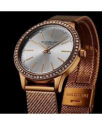 Women's Quartz Watch Crystal Studded Rose Gold Tone Stainless Steel Case Silver Dial Rose Hands and Markers Rose Mesh Bracelet