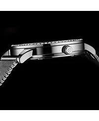 Women's Quartz Watch Crystal Studded Silver Tone Stainless Steel Case Blue Dial Silver Hands and Markers Mesh Bracelet