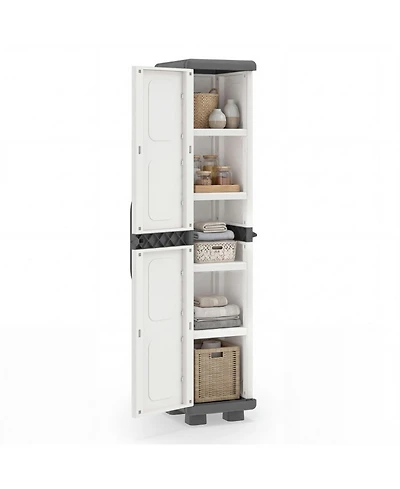Sugift 70 Inch Plastic Kitchen Pantry Cabinet with 4 Adjustable Shelves and Single Door Slim Tall Storage