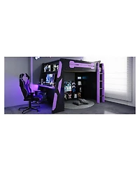 Streamdale Furniture Full Size Wood Loft Bed with Desk, Multi-storage Shelves and Rgb Light