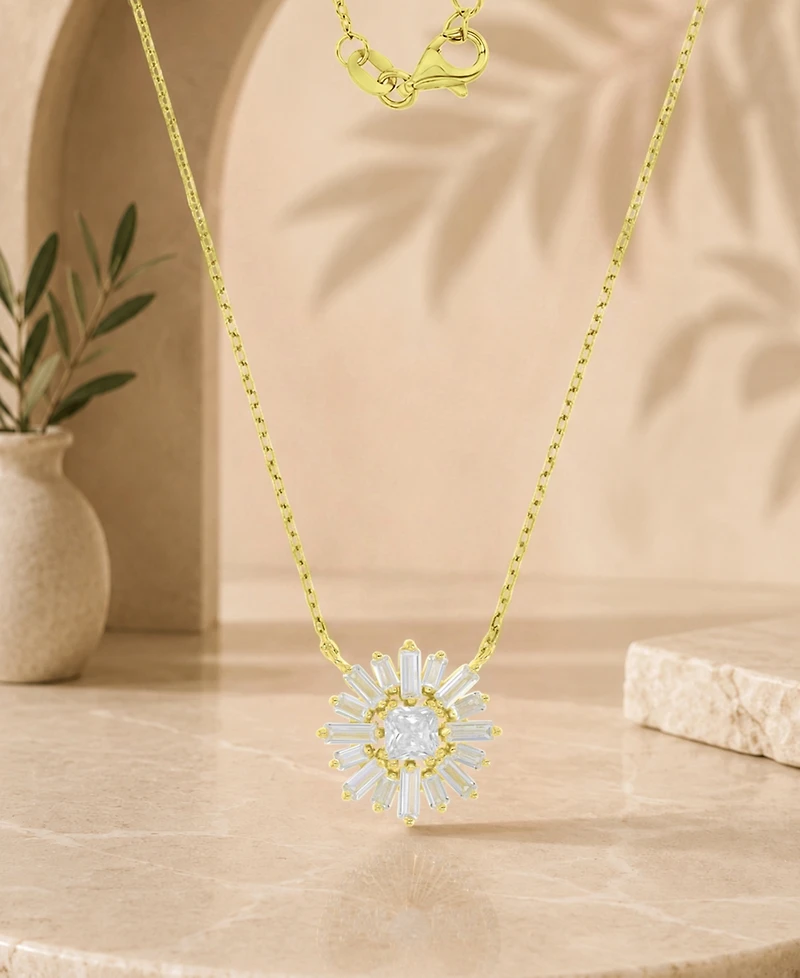 Macy's 14k Gold Over Sterling Silver Baguette and Princess Cut Cubic Zirconia Sunshine Necklace