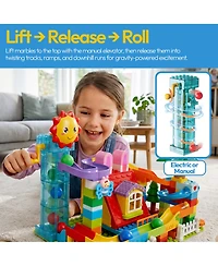 Contixo MK1 Marble Track Building Set, 118-Piece Stem Toy with Elevator Lift, Rabbit House Scene and Multi-Lane Marble Run, Ages 3+