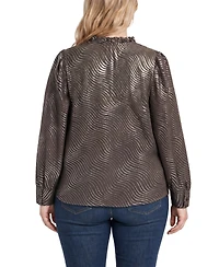 Ny Collection Plus Metallic-Print V-Neck Long-Sleeve Blouse