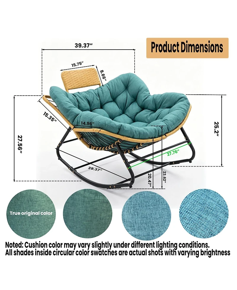 Streamdale Furniture Oversized Papasan Rocking Chair with Thick Cushion and Rattan Pillow
