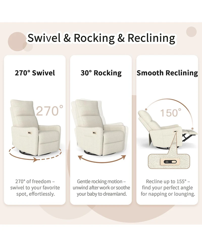 Streamdale Furniture Power Swivel Recliner Chair, Small Glider for Nursery and Living Room