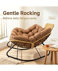 Streamdale Furniture Outdoor Papasan Wicker Rocking Chair with Thick Cushion and Head Pillow