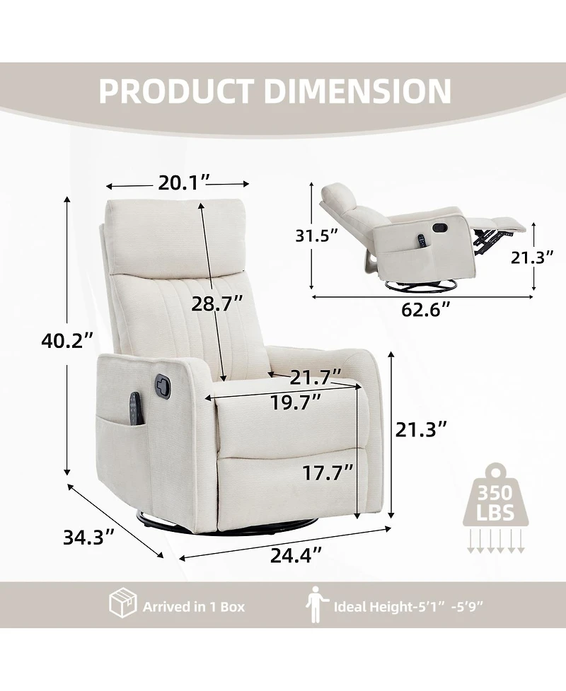 Streamdale Furniture Fabric Rocker Swivel Manual Massage Recliner Chair