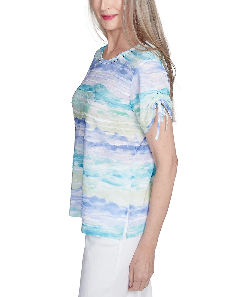 Alfred Dunner Petite Watercolor Tied Short-Sleeve Top