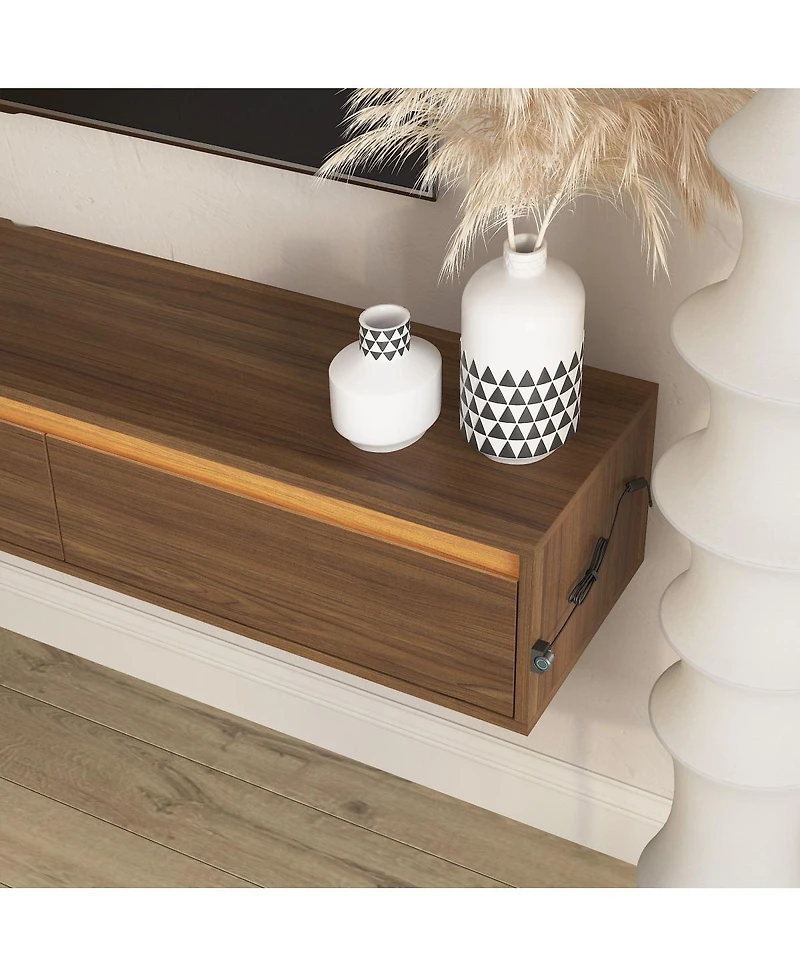 Streamdale Furniture Floating Tv Stand with Led Lights and Power Outlet
