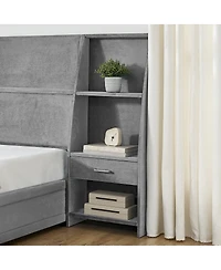 Streamdale Furniture Queen Velvet Storage Bed Frame with Bookcases and Drawer