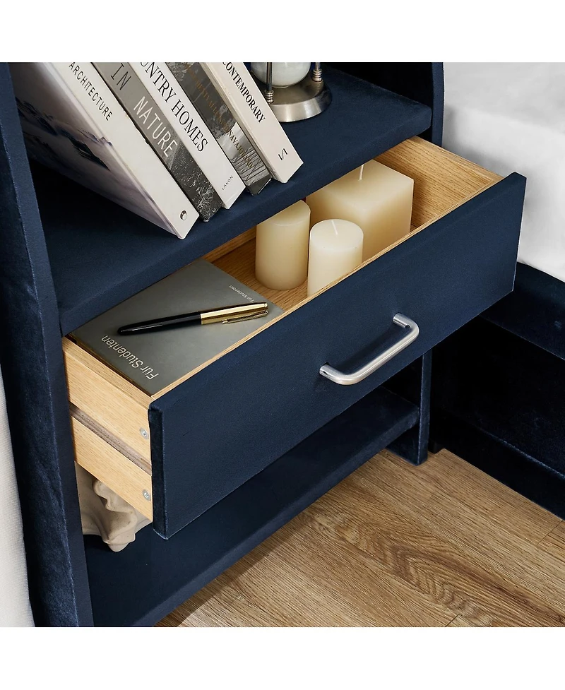 Streamdale Furniture King Size Velvet Storage Platform Bed with Bookcases and Drawer