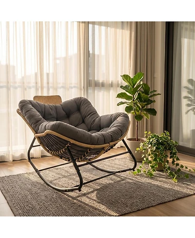 Streamdale Furniture Oversized Outdoor Wicker Papasan Rocking Chair with Cushion
