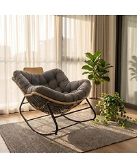 Streamdale Furniture Oversized Outdoor Wicker Papasan Rocking Chair with Cushion