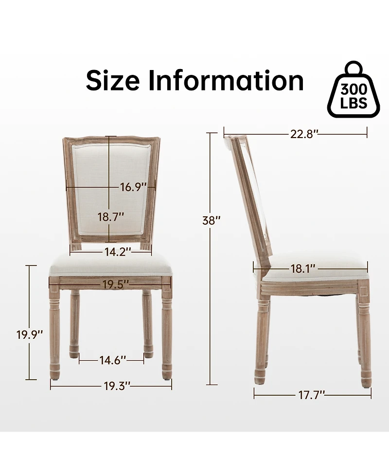 Streamdale Furniture Farmhouse Solid Wood Dining Chairs, Linen Seat, Set of 2