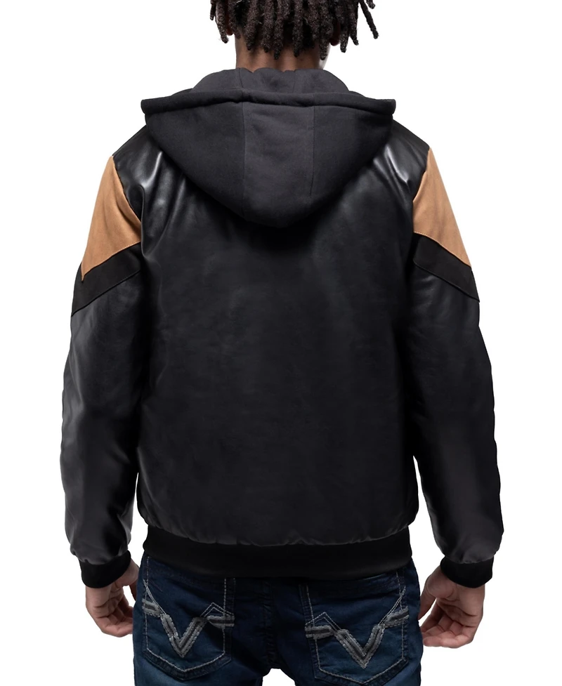 X-Ray Men's Shiny Polyurethane and Faux Suede Detailing with Shearling Lining Hooded Jacket