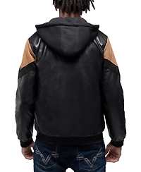 X-Ray Men's Shiny Polyurethane and Faux Suede Detailing with Shearling Lining Hooded Jacket