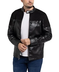 X-Ray Men's Shiny Polyurethane and Faux Suede Detailing with Shearling Lining Jacket