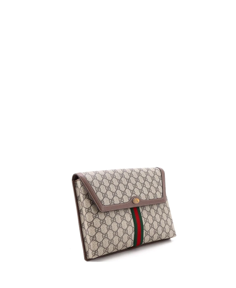 Pre-Owned Gucci Large Ophidia Flap Clutch Gg Coated Canvas
