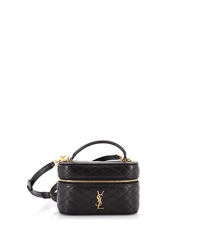 Pre-Owned Saint Laurent Mini Gaby Zip Around Vanity Bag Quilted Leather