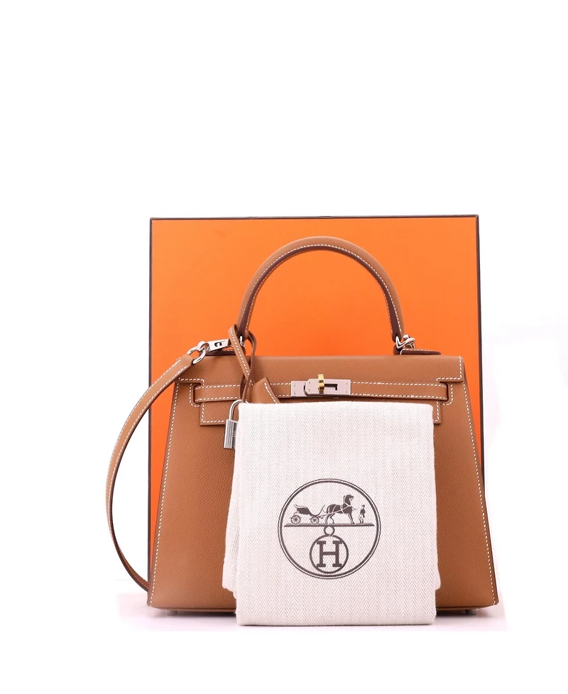 Pre-Owned Hermes Kelly 25 Handbag Brown Epsom with Electrum Hardware